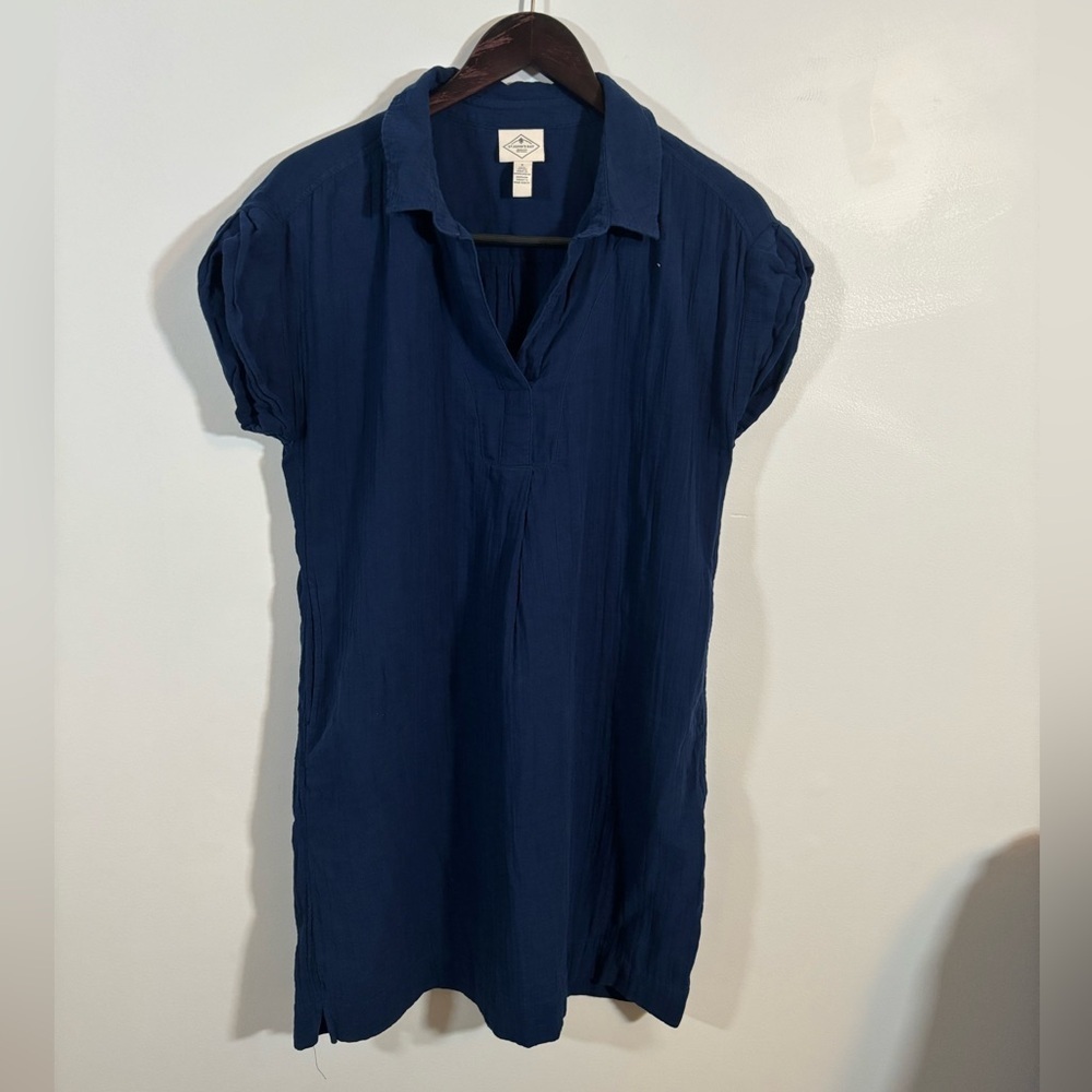 St. John’s Bay Navy Blue Cotton Tunic Dress Small 100% Cotton Gauze V-Neck
